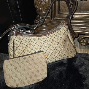 Dooney & Bourke Tan and Brown Shoulder Bag with Small Makeup Pouch